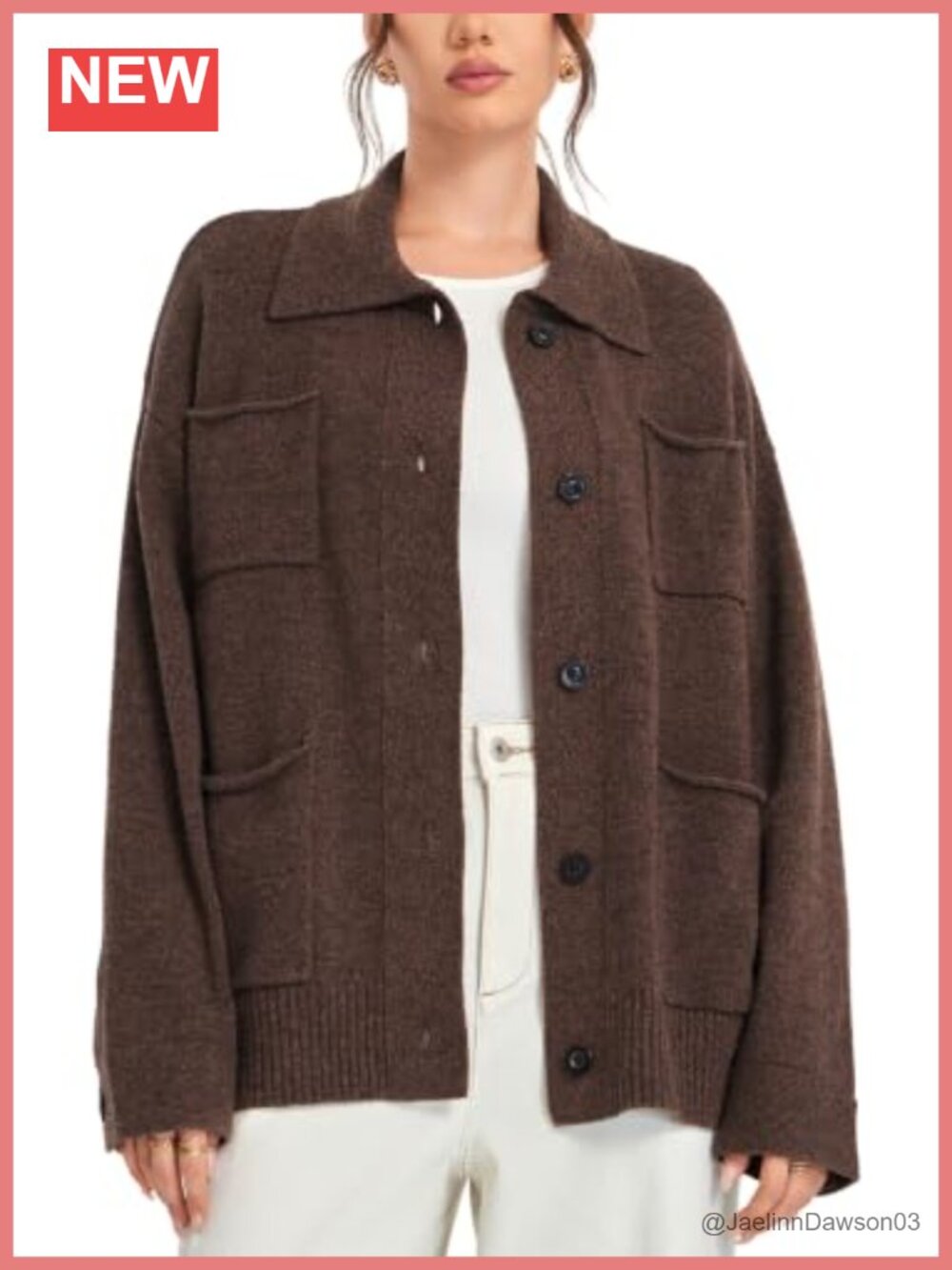 Merino Wool Blend Oversized Cardigan Shacket Jacket with Pockets
